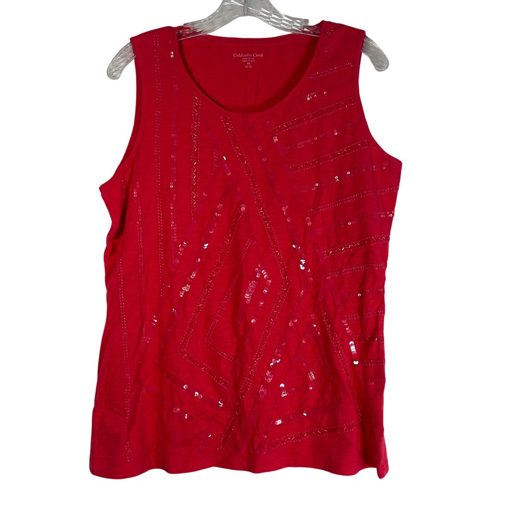 Coldwater Creek Aztec Shine Shell Pink Sequin Beaded Tank Top M 10-12 New